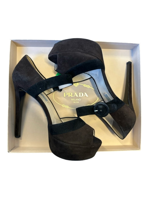 Prada Shoe Size 40 Brown & Black Suede Platform Stiletto Buckle Pumps Brown & Black / 40