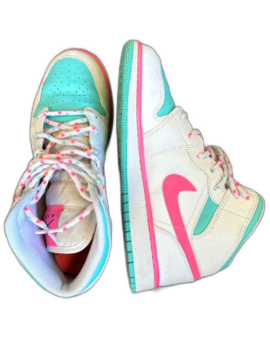 Nike Air Jordan Shoe Size 8 Aqua & Pink Print Leather High Top Athletic Sneakers Aqua & Pink Print / 8
