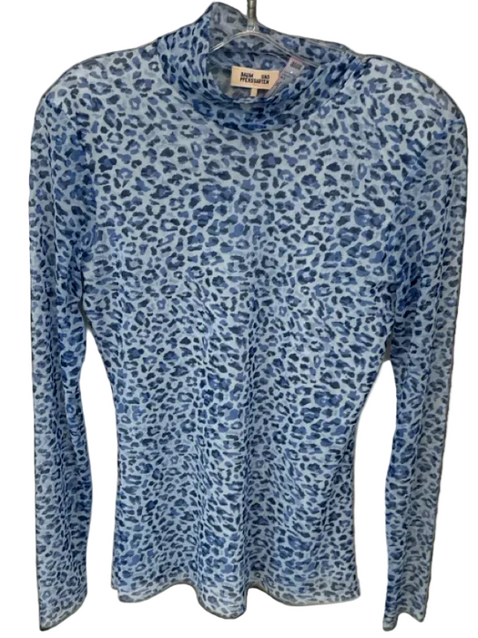 Baum und Pferdgarten Size M Blue Polyester Mock Neck Animal Print Semi Sheer Top Blue / M