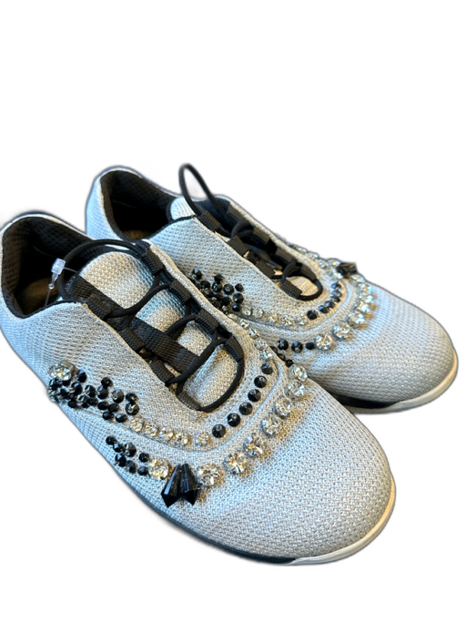 Prada Shoe Size 36 Gray & Black Canvas Rhinestone Athletic Sneakers Gray & Black / 36