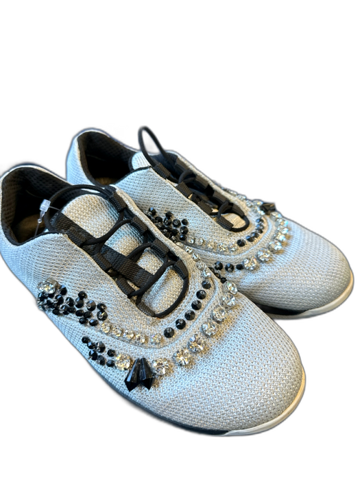 Prada Shoe Size 36 Gray & Black Canvas Rhinestone Athletic Sneakers Gray & Black / 36