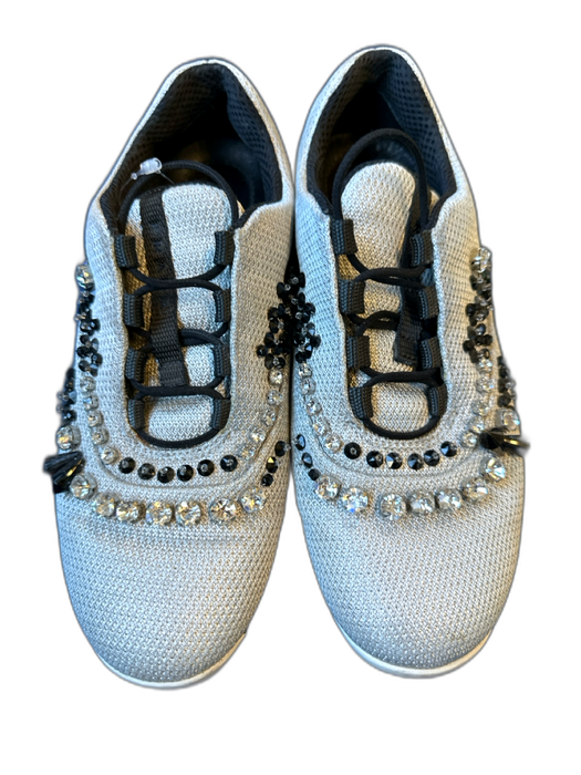 Prada Shoe Size 36 Gray & Black Canvas Rhinestone Athletic Sneakers Gray & Black / 36