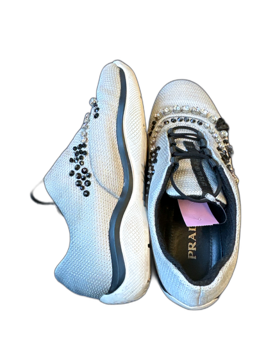 Prada Shoe Size 36 Gray & Black Canvas Rhinestone Athletic Sneakers Gray & Black / 36