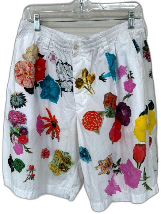 Marni Size 56 White & Multi Cotton Flowers Elastic Waist Men's Shorts White & Multi / 56