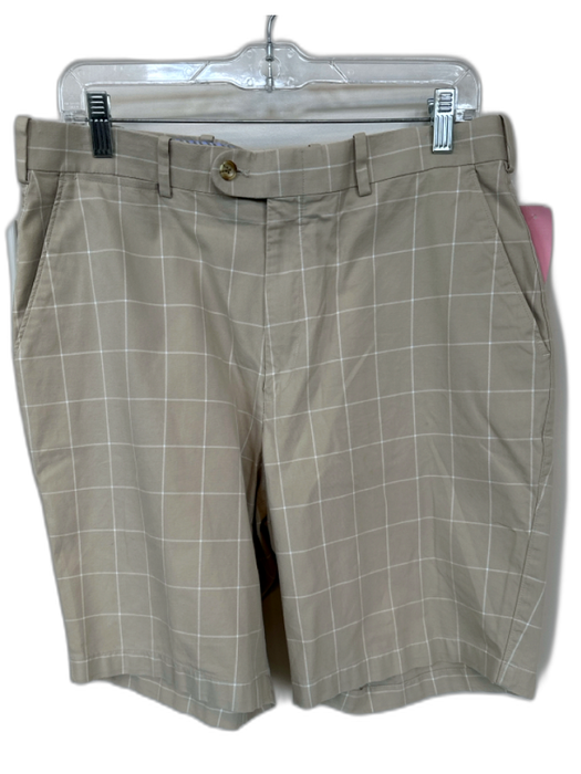 Peter Millar Size 34 Khaki Cotton Grid Men's Shorts Khaki / 34