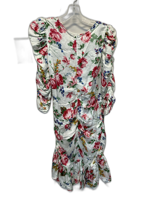 By TiMo Size M White & Green Viscose Blend Long Sleeve Botanical Gathered Dress White & Green / M