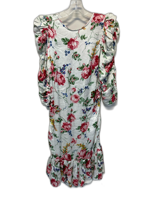 By TiMo Size M White & Green Viscose Blend Long Sleeve Botanical Gathered Dress White & Green / M