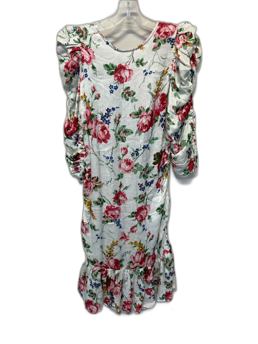 By TiMo Size M White & Green Viscose Blend Long Sleeve Botanical Gathered Dress White & Green / M