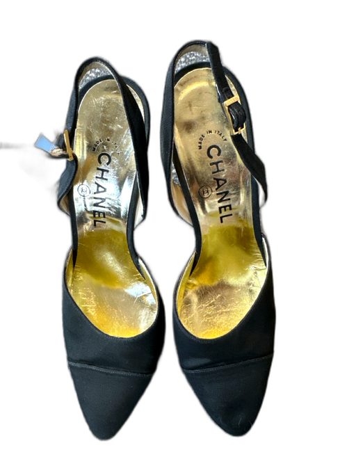 Chanel Shoe Size 39 Black Canvas Stiletto Pointed Toe Pumps Black / 39
