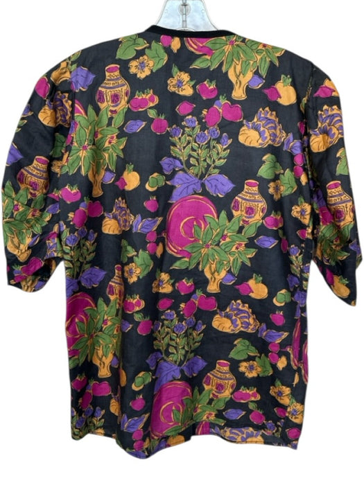 Yves Saint Laurent Size 38 Purple & Green Raw Silk Midi Fruit Pleated Skirt Purple & Green / 38