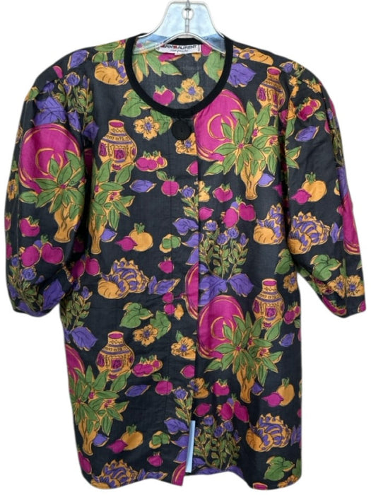 Yves Saint Laurent Size 38 Purple & Green Raw Silk Midi Fruit Pleated Skirt Purple & Green / 38