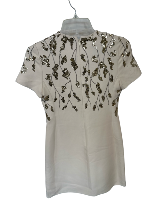 Valentino Size 38 Cream & Gold Silk & Wool Cap Sleeve Sequins Back Zip Dress Cream & Gold / 38