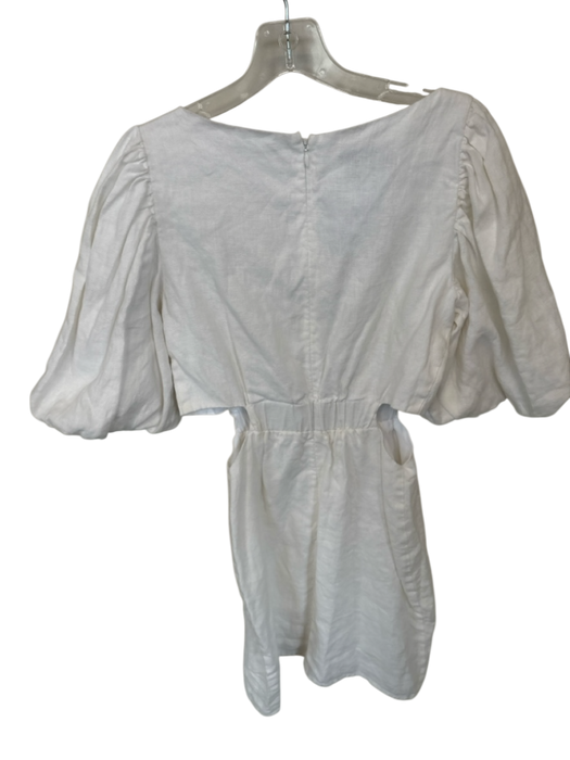 Cara Cara Size 4 White Linen Short Balloon Sleeve Cut Out Sides Back Zip Dress White / 4