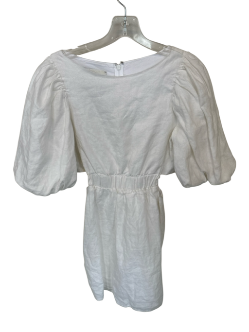 Cara Cara Size 4 White Linen Short Balloon Sleeve Cut Out Sides Back Zip Dress White / 4