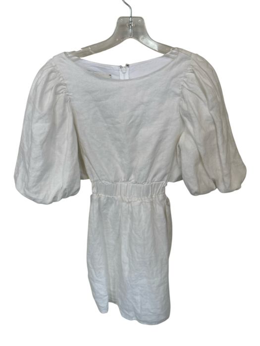 Cara Cara Size 4 White Linen Short Balloon Sleeve Cut Out Sides Back Zip Dress White / 4