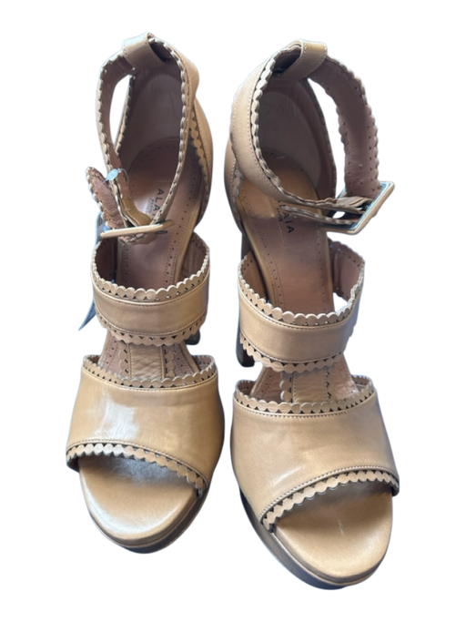 Alaia Shoe Size 40 Tan Leather Platform Heeled Scallop Detail Sandals Tan / 40