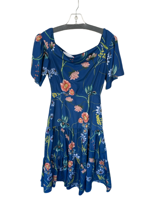 Borgo De Nor Size 8 Navy & Multi Polyester Short Sleeve Botanical Side Zip Dress Navy & Multi / 8