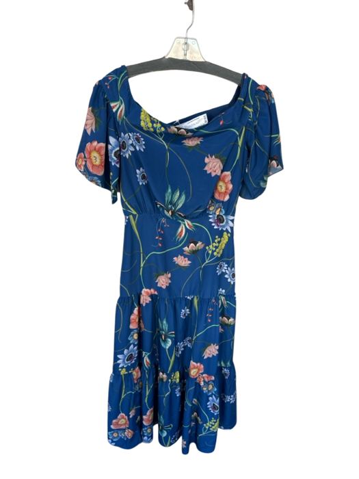 Borgo De Nor Size 8 Navy & Multi Polyester Short Sleeve Botanical Side Zip Dress Navy & Multi / 8