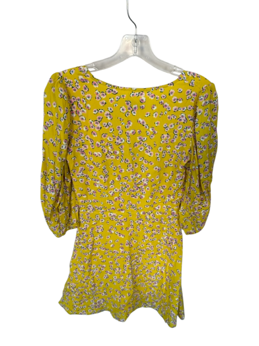Nicholas Size 0 Yellow & Pink Viscose Long Balloon Sleeve Flowers Dress Yellow & Pink / 0
