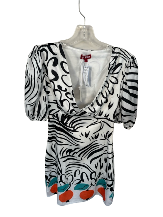 Staud Size 2 Black & Orange Polyester 3/4 Balloon Sleeve Animal Print Mini Dress Black & Orange / 2
