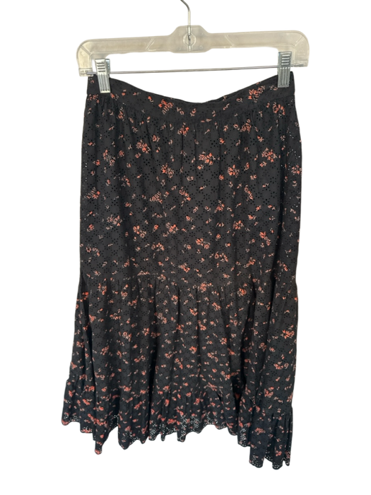Ulla Johnson Size 2 Black & Red Cotton Side Zip Eyelet Maxi Skirt Black & Red / 2