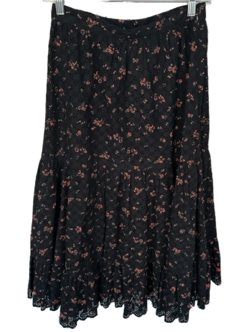 Ulla Johnson Size 2 Black & Red Cotton Side Zip Eyelet Maxi Skirt Black & Red / 2