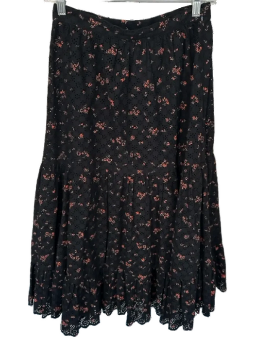 Ulla Johnson Size 2 Black & Red Cotton Side Zip Eyelet Maxi Skirt Black & Red / 2