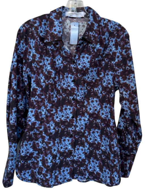 Proenza Schouler Size 6 Purple & Blue Cotton Long Sleeve Abstact Heel Top Purple & Blue / 6