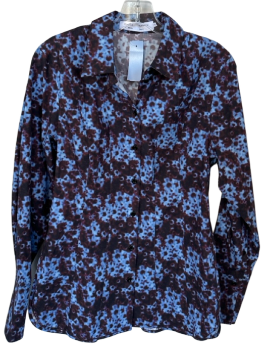 Proenza Schouler Size 6 Purple & Blue Cotton Long Sleeve Abstact Heel Top Purple & Blue / 6