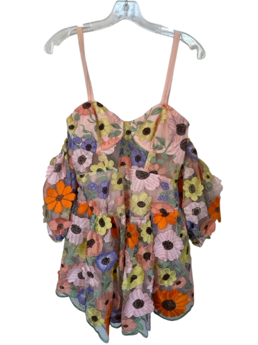 For Love & Lemons Size M Orange & Pink Polyester Blend Off Shoulder Dress Orange & Pink / M