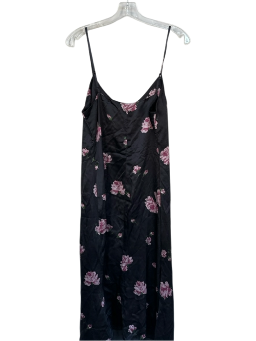 Reformation Size M Black & Purple Silk Spaghetti Strap Flowers Slit Midi Dress Black & Purple / M