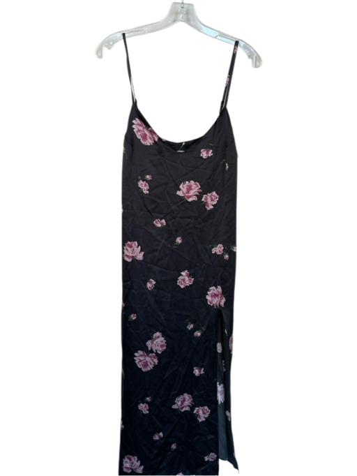 Reformation Size M Black & Purple Silk Spaghetti Strap Flowers Slit Midi Dress Black & Purple / M