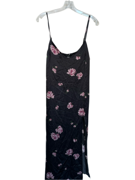 Reformation Size M Black & Purple Silk Spaghetti Strap Flowers Slit Midi Dress Black & Purple / M