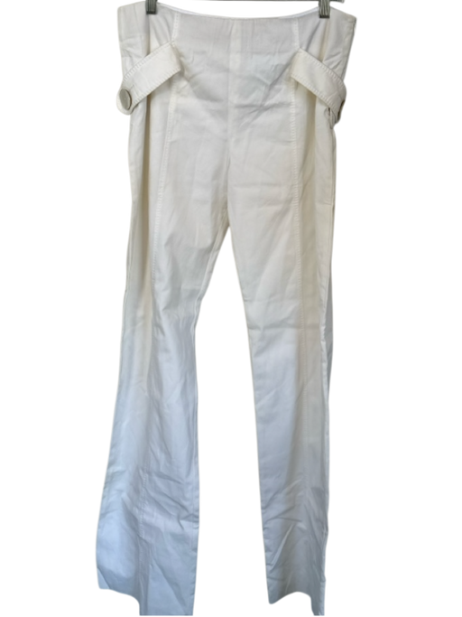 Valentino Size 12 Cream Polyester Side Zip Mother of Pearl Buttons Pants Cream / 12
