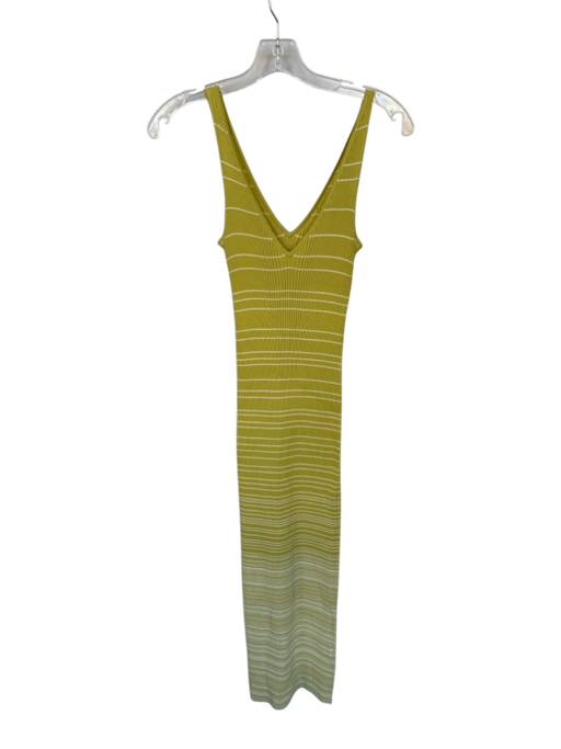 Staud Size XS Chartreuse & White Viscose Blend Sleeveless Striped Ribbed Dress Chartreuse & White / XS