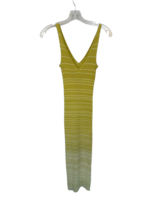 Staud Size XS Chartreuse & White Viscose Blend Sleeveless Striped Ribbed Dress Chartreuse & White / XS