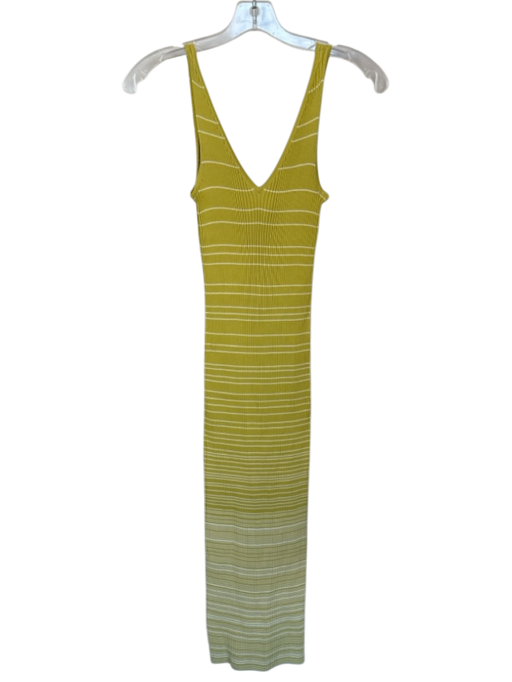 Staud Size XS Chartreuse & White Viscose Blend Sleeveless Striped Ribbed Dress Chartreuse & White / XS
