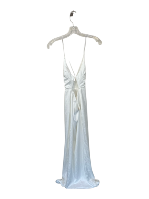 Meshki Size S White Polyester Blend Spaghetti Strap Side Zip High Slit Gown White / S