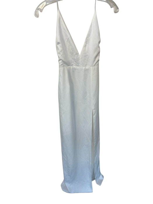 Meshki Size S White Polyester Blend Spaghetti Strap Side Zip High Slit Gown White / S