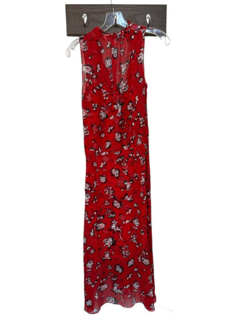 Veronica Beard Size 2 Red & Black Silk & Polyester Sleeveless Flowers Midi Dress Red & Black / 2