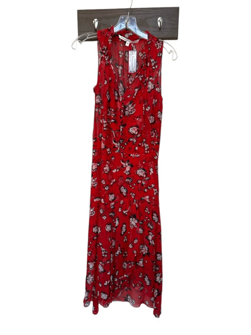 Veronica Beard Size 2 Red & Black Silk & Polyester Sleeveless Flowers Midi Dress Red & Black / 2