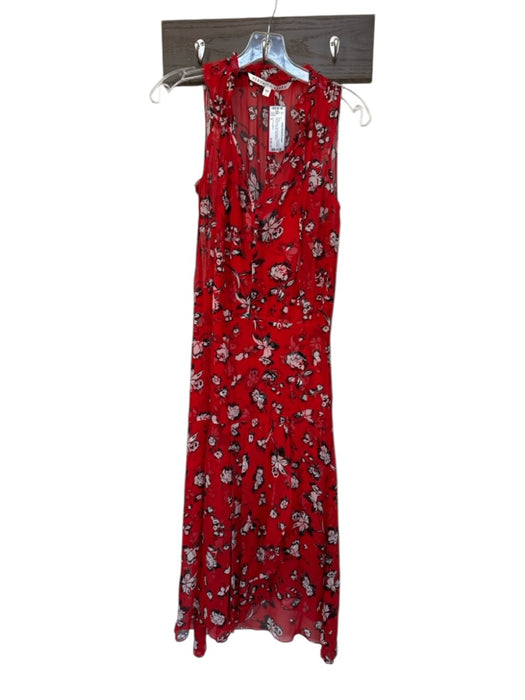 Veronica Beard Size 2 Red & Black Silk & Polyester Sleeveless Flowers Midi Dress Red & Black / 2