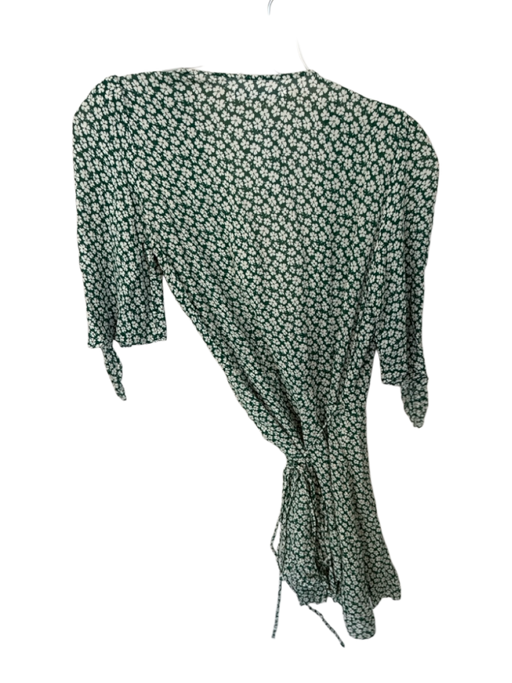 Reformation Size XS Green & White Viscose Short Sleeve Flowers Wrap Dress Green & White / XS