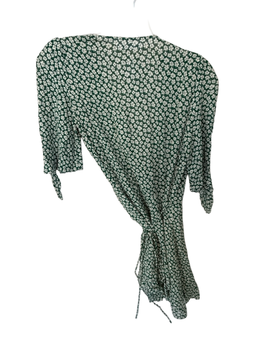 Reformation Size XS Green & White Viscose Short Sleeve Flowers Wrap Dress Green & White / XS
