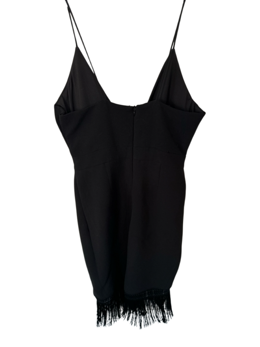 Nicholas Size 6 Black Polyester Spaghetti Strap Fringe Midi Dress Black / 6