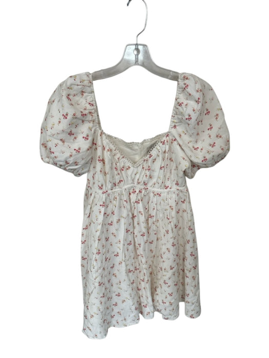 Finders Keepers Size XS White & Red Viscose Short Balloon Sleeve Flowers Dress White & Red / XS