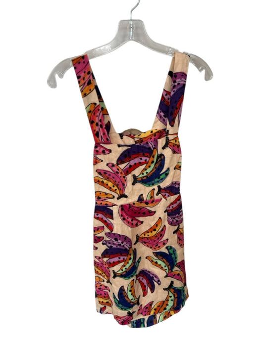 Farm Rio Size XS Peach & Multi Linen Sleeveless Bananas Open Back Dress Peach & Multi / XS