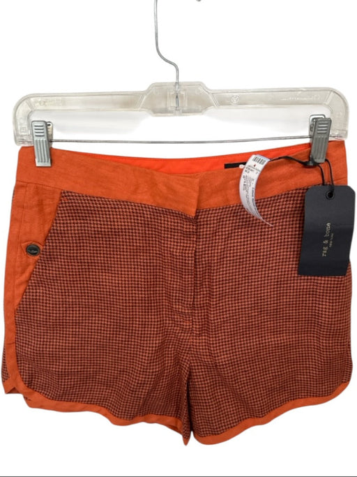 Rag & Bone Size 0 Orange & Brown Linen Houndstooth High Waist Shorts Orange & Brown / 0
