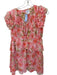 Misa Size XS Pink & Green Polyester Short Sleeve Botanical Front Tie Dress Pink & Green / XS