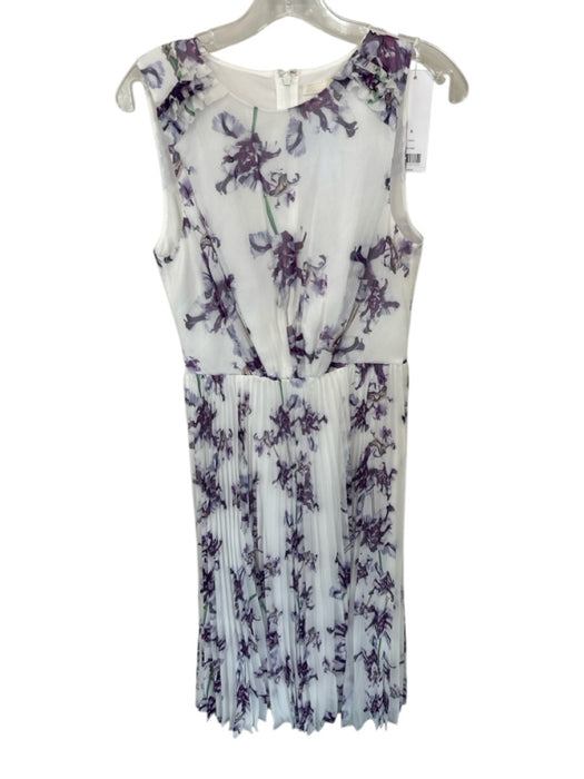 Jason Wu Collection Size 8 White & Purple Polyester Sleeveless Flowers Dress White & Purple / 8